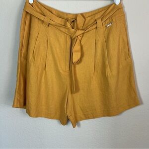 Marc New York Andrew Marc Linen Blend Paperbag Tie Waist Shorts Honey Gold L